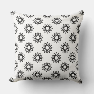 Geometric Flower 01 - Zwart op Wit Kussen