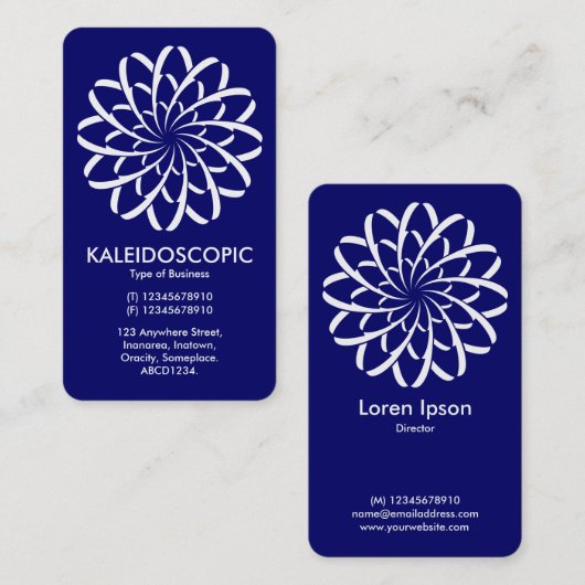 Geometric Flower 02 - Wit op Deep Navy Visitekaartje (Voorkant / Achterkant)