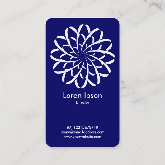 Geometric Flower 02 - Wit op Deep Navy Visitekaartje (Achterkant)