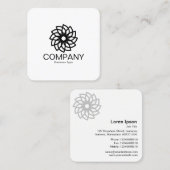 Geometric Flower 03 - Zwart op Wit Vierkante Visitekaartje (Voorkant / Achterkant)