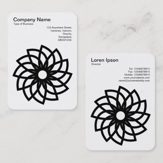 Geometric Flower 03 - Zwart op Wit Visitekaartje (Voorkant / Achterkant)