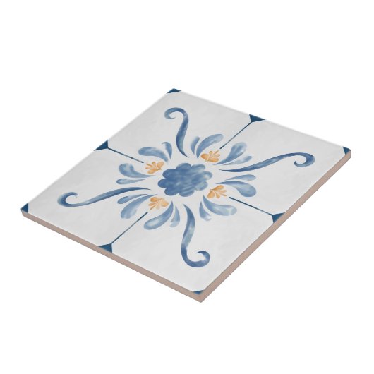 Geometric Flower Pattern Tile - Stylish and Elega Tegeltje (Zijkant)