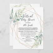 Geometric Foliage Virtual Baby shower Invitation Kaart (Voorkant / Achterkant)