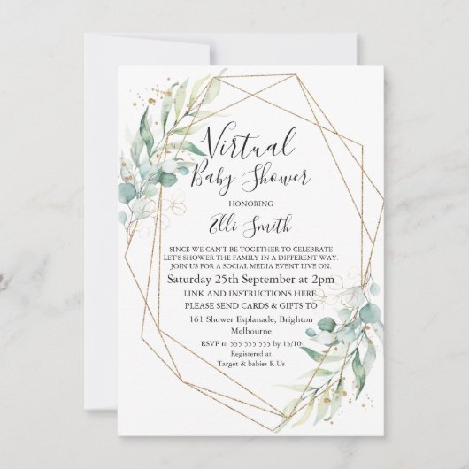 Geometric Foliage Virtual Baby shower Invitation Kaart (Voorkant)