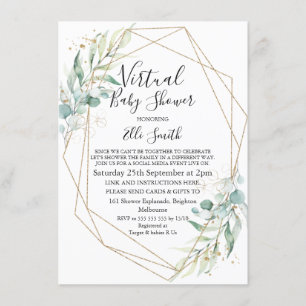 Geometric Foliage Virtual Baby shower Invitation Kaart