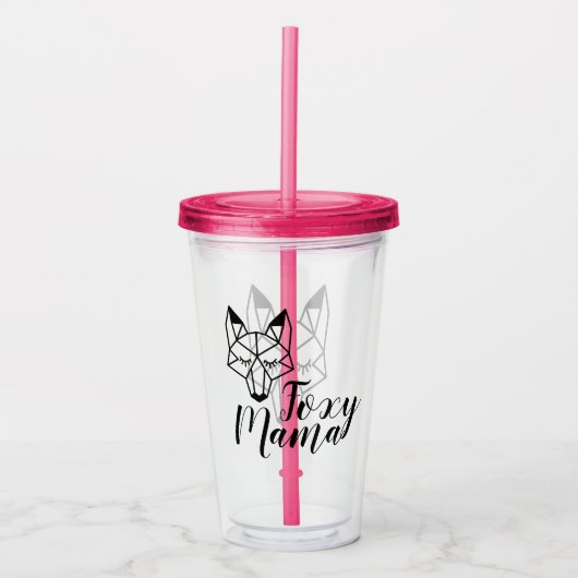 Geometric Fox Foxy Mama Script Acryl Drinkbeker (Voorkant)