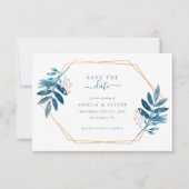 Geometric Frame Dusty Blue Greenery Wedding Save The Date (Voorkant)