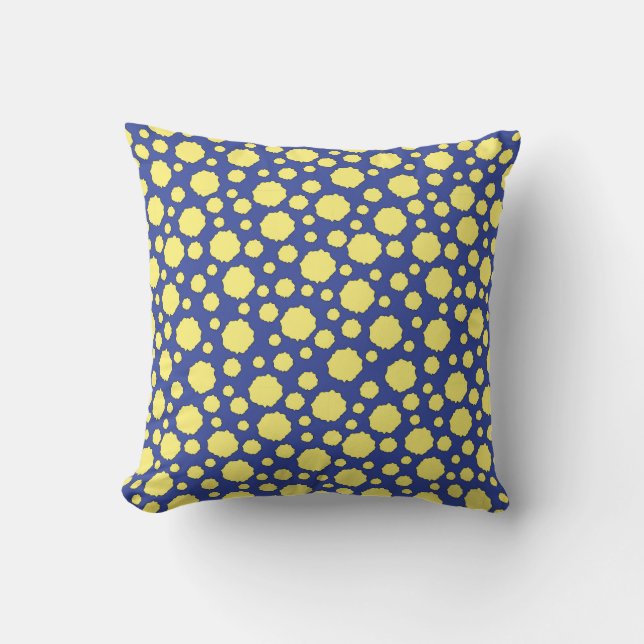 Geometric Funky gele cirkels op blauwe achtergrond Kussen (Voorkant)