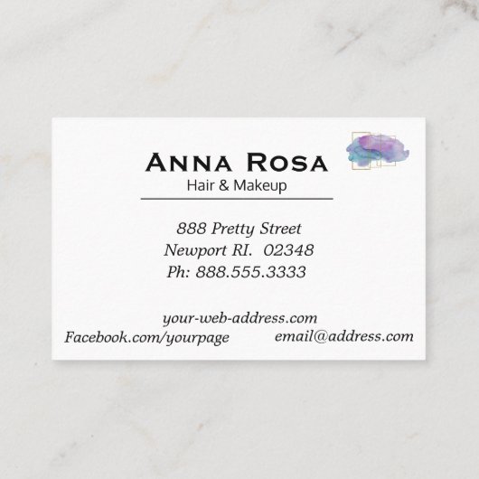 *~* Geometric Girly Gold Paarse Magenta Waterverf Visitekaartje (Achterkant)