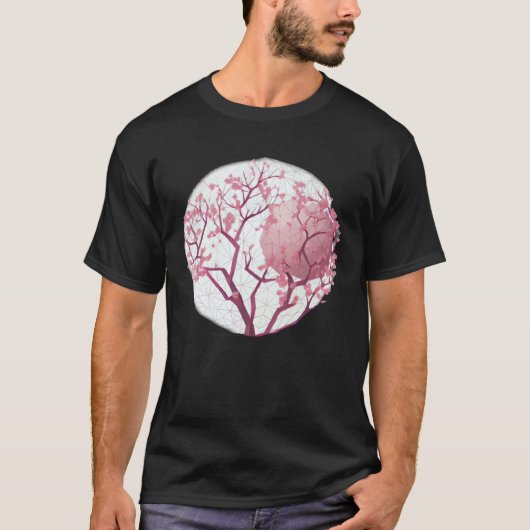 Geometric Globe with cherry blossom tree of life S T-shirt (Voorkant)