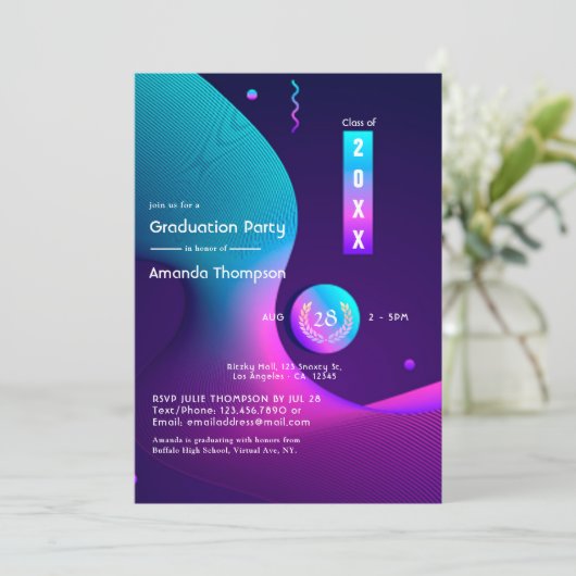 Geometric Glow Graduation Party Kaart (Staand voorkant)