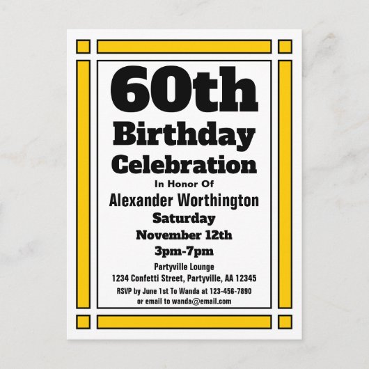 Geometric Gold 60th Birthday Invitation Briefkaart (Voorkant)