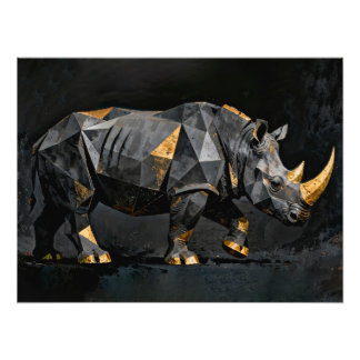 Geometric Gold and Black Rhinoceros Sculpture Foto Afdruk