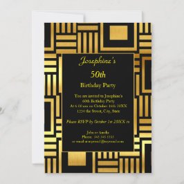 Geometric Gold Black 50th Birthday Party 2 Kaart