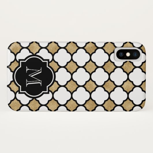 Geometric Gold Black White Quatrefoil Monogram Case-Mate iPhone Case (Achterkant (horizontaal))