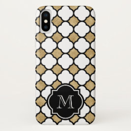 Geometric Gold Black White Quatrefoil Monogram Case-Mate iPhone Case