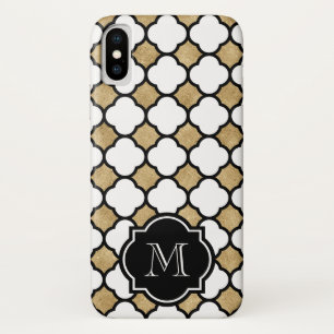 Geometric Gold Black White Quatrefoil Monogram Case-Mate iPhone Case