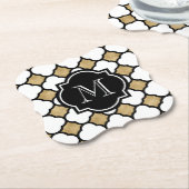 Geometric Gold Black White Quatrefoil Monogram Kartonnen Onderzetters (Gekanteld)