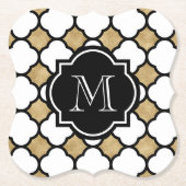 Geometric Gold Black White Quatrefoil Monogram Kartonnen Onderzetters (Voorkant)