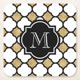Geometric Gold Black White Quatrefoil Monogram Kartonnen Onderzetters