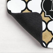 Geometric Gold Black White Quatrefoil Monogram Muismat (Hoek)