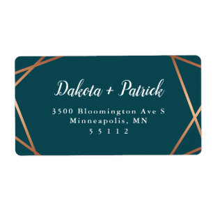 Geometric Gold Blauwgroen Return Address Etiket