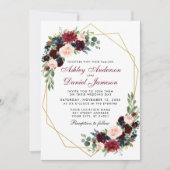 Geometric Gold Blue Burgundy Floral Wedding Kaart (Voorkant)
