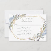Geometric Gold Blue Florals Food Allgies RSVP Kaart (Voorkant)