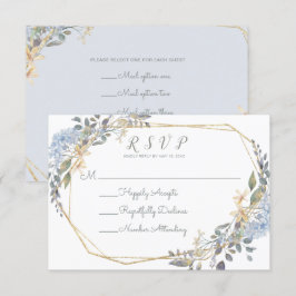 Geometric Gold Blue Florals Food Allgies RSVP Kaart