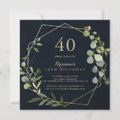Geometric Gold Blue Green 40th Birthday Party Kaart (Voorkant)