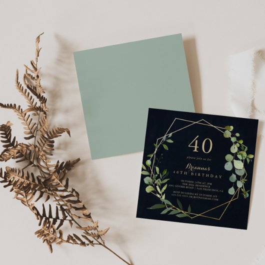 Geometric Gold Blue Green 40th Birthday Party Kaart