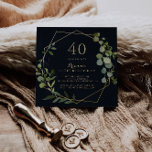 Geometric Gold Blue Green 40th Birthday Party Kaart<br><div class="desc">Deze geometrische goudblauwe groene uitnodiging voor een 40e verjaardagsfeestje is perfect voor een eenvoudig verjaardagsfeest. Het ontwerp is voorzien van met de hand geschilderde,  mooie groene bladeren tegen een donkerblauwe achtergrond,  die een gouden geometrische lijst aanpast.</div>
