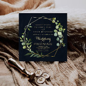 Geometric Gold Blue Green Front & Back Wedding Kaart