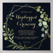 Geometric Gold Blue Green Unplugged Ceremony Sign Poster (Voorkant)