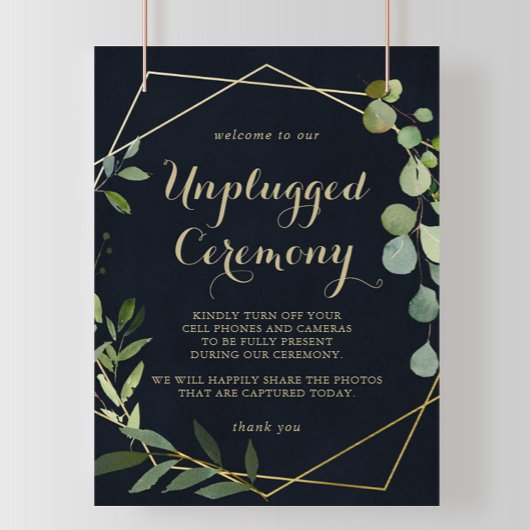 Geometric Gold Blue Green Unplugged Ceremony Sign Poster
