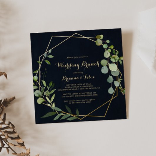 Geometric Gold Blue Green Wedding Brunch Kaart