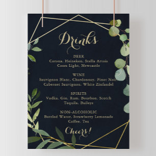 Geometric Gold Blue Green Wedding Drinks Menu Sign Poster