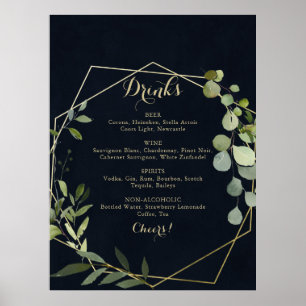Geometric Gold Blue Green Wedding Drinks Menu Sign Poster