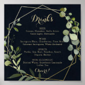 Geometric Gold Blue Green Wedding Drinks Menu Sign Poster (Voorkant)