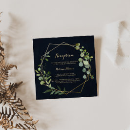 Geometric Gold Blue Green Wedding Reception Informatiekaartje