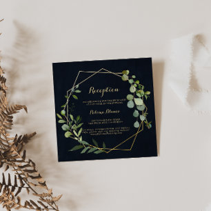 Geometric Gold Blue Green Wedding Reception Informatiekaartje