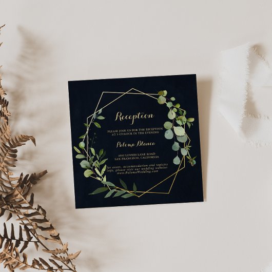 Geometric Gold Blue Green Wedding Reception Informatiekaartje