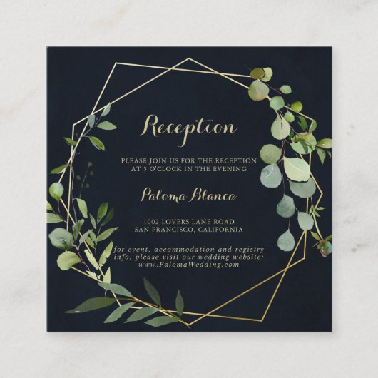 Geometric Gold Blue Green Wedding Reception Informatiekaartje (Voorkant)