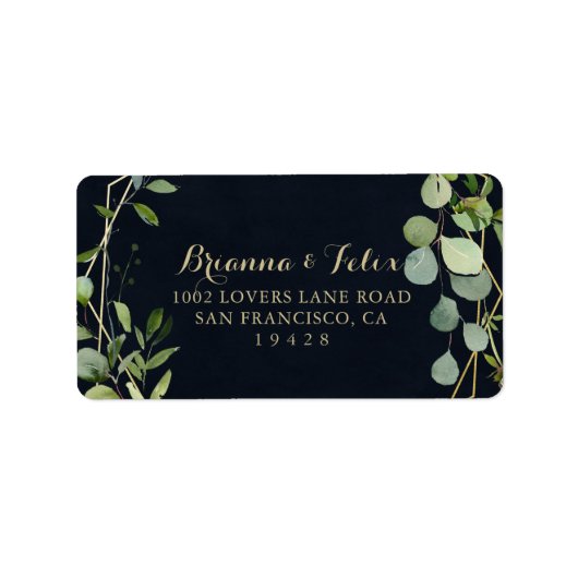 Geometric Gold Blue Green Wedding RSVP Address Etiket (Voorkant)