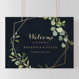 Geometric Gold Blue Green Wedding Welcome Sign Poster