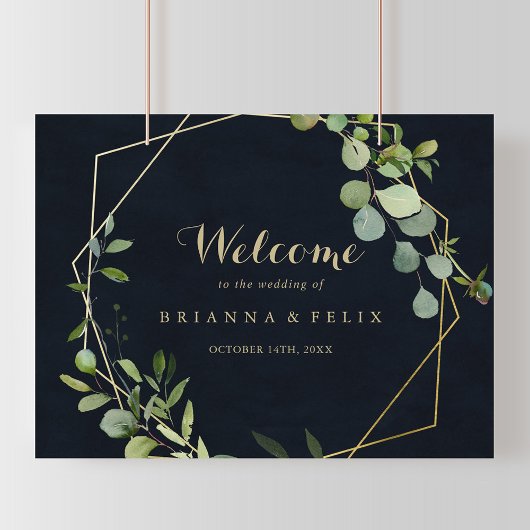 Geometric Gold Blue Green Wedding Welcome Sign Poster