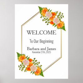 Geometric Gold Blush Oranje Floral Wedding Poster