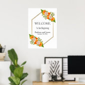 Geometric Gold Blush Oranje Floral Wedding Poster (Thuiskantoor)
