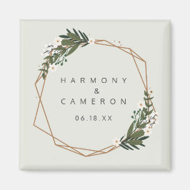 Geometric Gold Boho Greenery Wedding Favor Magneet