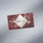 Geometric Gold Diamond Frame Burgundy Floral Magnetisch Visitekaartje (Voorbeeld)